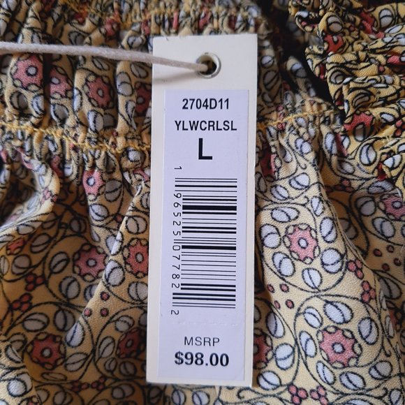 Max Studio Womens Smocked Waist Skirt Size Large Yellow Floral Print Knee Length - Picture 8 of 8